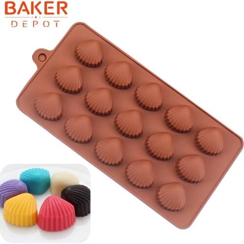 BAKER DEPOT shell chocolate mold silicone mould for candy gummy jello 15 cavity biscuit cake decorating tool DIY resin soap mold