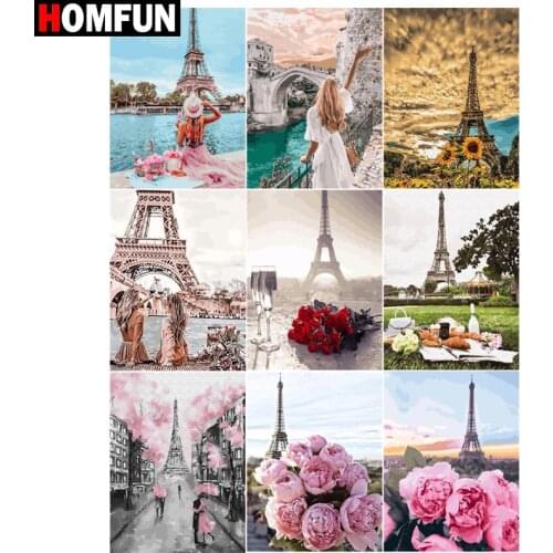 HOMFUN Square/Round Drill 5D DIY Diamond Painting "Tower flower sky" Embroidery Cross Stitch Full Rhinestone Decor