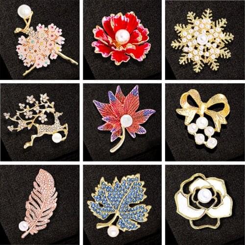 Creativity Buckle Pin Feather Dripping Oil Diamond Brooch Rhinestone Pearl Brooch Luxury Jewelry Gift Pins Wedding Accessories