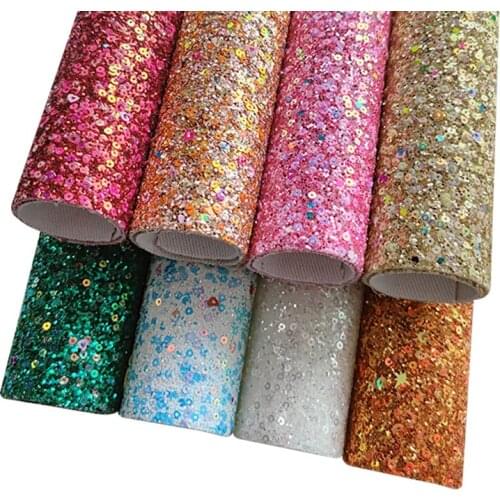 135x30cm Round/Heart/Square Colorful Shiny Sequins Chunky Glitter Faux Leather Fabric Sheet for Making Hair Bow/Decoration/Craft