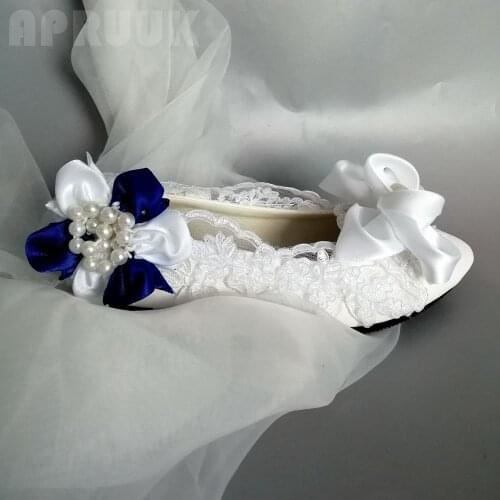 Lace flats shoes woman ladies party dinner ceremony performance proms royal blue flower lace flats shoes plus big size 41 42