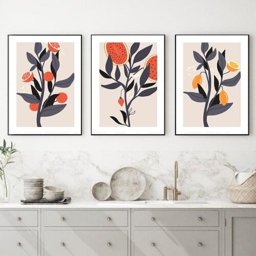 Kitchen Poster Print Kitchen Dining Art Deco Fruit Tree Print Purple Yellow Canvas Painting Dining Room Living Room Home Decor