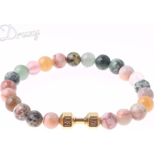 DRUZY Unisex Hot Sale Natural Stone Beads Mala Bracelet Dumbbell Gym Jewelry Good Gift For Friends