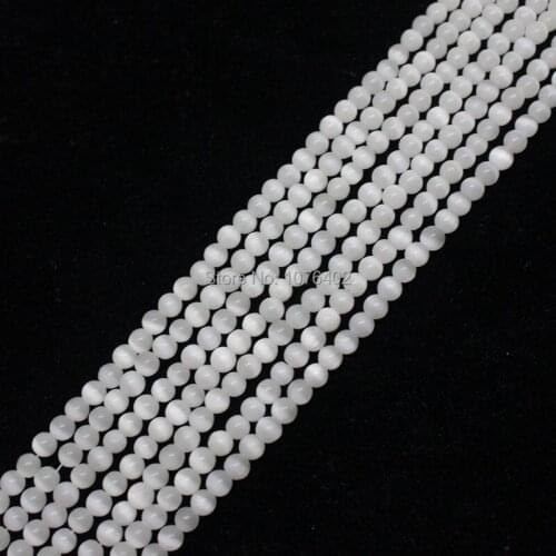 Mini. order is $7!4mm Beautiful White Cats Eye Round Loose Beads 15"