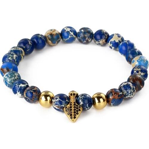 Fashion Beads Bracelets Blue Pattern Emperor Stone Inlay Zircon Arrow Charms Copper Bead Bracelet Hand Jewelry For Men