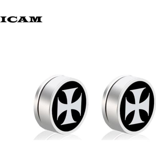 ICAM Fashion Magnet Magnetic Ear Clip No Piercing Black Iron Cross Earrings Men Women Street Punk Hiphop jewelry 2019