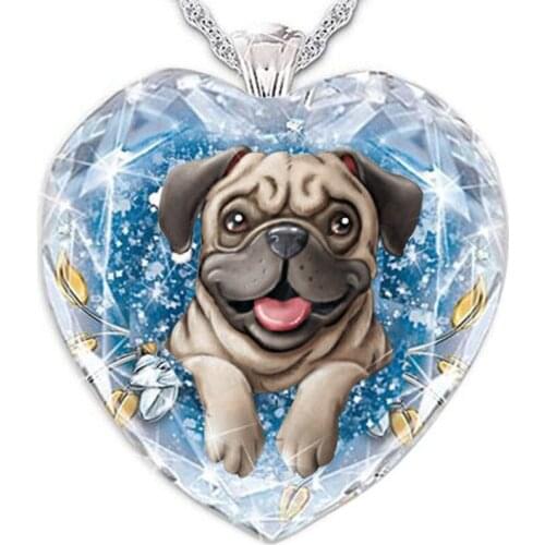 Fashion dog pattern heart-shaped crystal glass pendant popular animal exquisite all-match jewelry necklace gift