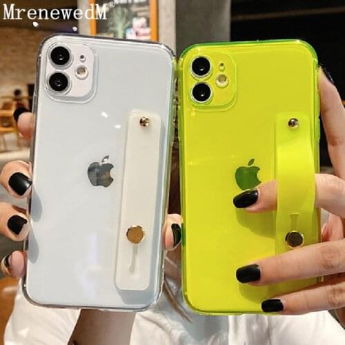 MrenewedM 11 Pro Max Wrist Strap Holder Silicone Phone Case For iPhone 11 12 X XR XS Max 8 7Plus SE2 Shockproof Color Soft Cover