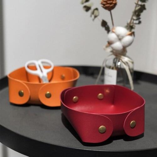 2 Style Nordic Style Storage Tray Decorative Smooth Edge Leather Desktop Jewelry Organizer Tea Table Storage Basket For Porch