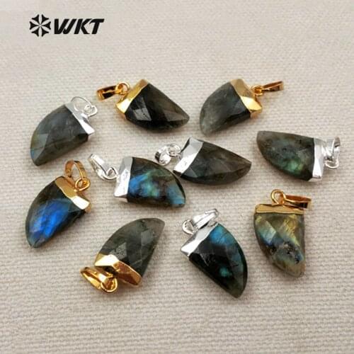 WT-P1275 WKT Natural Shiny Unique Stone With Gold Electroplated For Fashion Jewelry Design labradorite stone Pendant