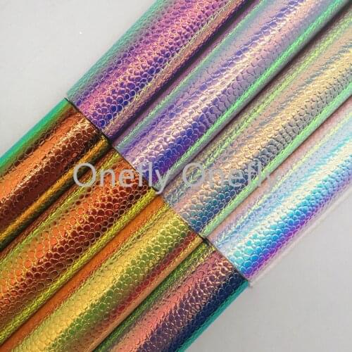 Onefly Wholesales Dropshipping Leather Supplier Iridescent Caviar Synthetic Faux Vinyl Leather Fabric Sheets For Bow DIY FZ059A