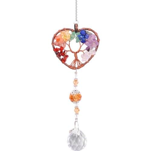 Hanging Crystal Suncatcher Rainbow Bead Hanging Tree Ball Stone Prism Pendant Craft Chain Window Ornament Home Garden Decoration