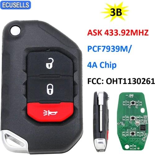 3 Button Remote Key ASK 433.92MHz PCF7939M HITAG AES 4A Chip for Chyrsler for Jeep Wrangler JL FCC ID: OHT1130261 SIP22 Blade