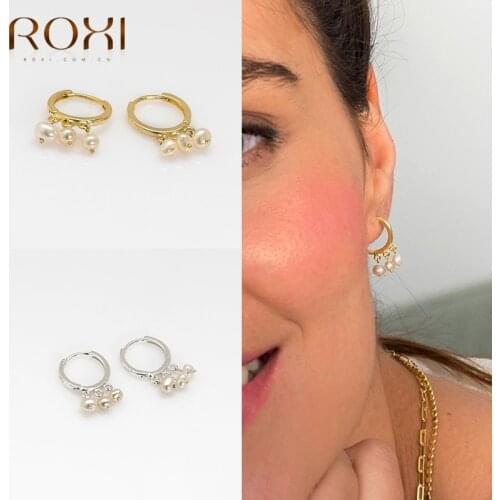 ROXI Elegant Three Freshwater Pearls Hoop Earrings for Women Girls Gift Sterling Silver 925 Cartilage Earrings Drop Pendientes