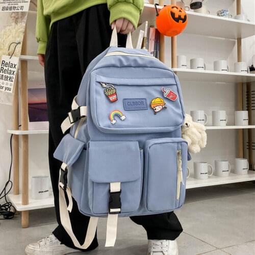 HOCODO Kawaii Nylon Women Backpack Fashion Waterproof Multiple Pocket Schoolbag For Teenage Girls Big College Student Backpack