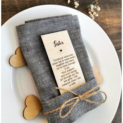 Sister Table Cards, Rustic Wedding Decor,Personalize Wedding Gifts For Guests,Wooden Place Card,Napkin Rings,Table Place Settin