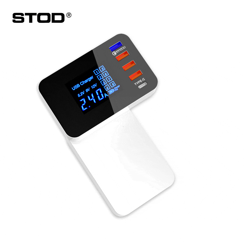 STOD QC3.0 USB Charger 40W LED Display Quick Charge 3.0 Fast Charging Station For iPhone Samsung Huawei Nexus Mi USB-C Adapter
