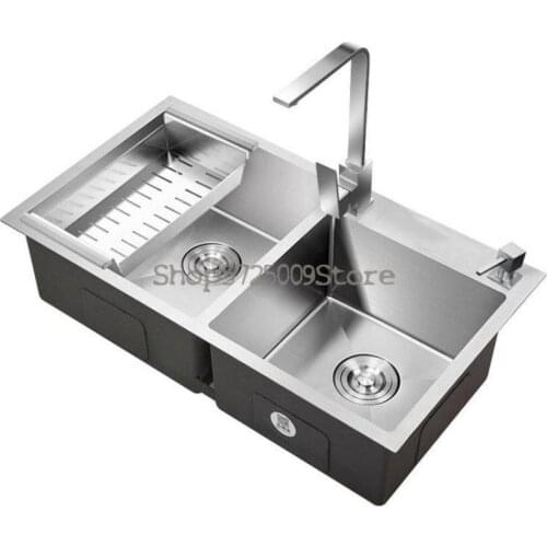 Wash Basin Double Trough Hand-drawing Thickened Dishwashing Sink Kitchen Sink Household 304 Stainless Steel Kitchen Sink