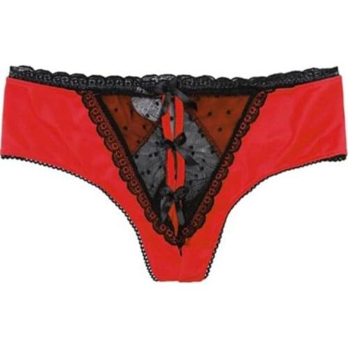 Women Sexy Panties Exotic Funny Lace Mesh Hole Briefs Red Black Rose red