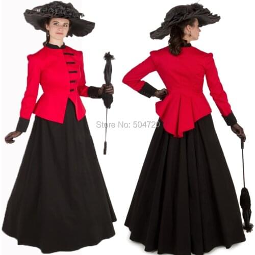 Retro Red Satin Eras Regency dress Civil War Victorian Ball Gown Southern Belle Tartan Dress Women Halloween Costume HL-119