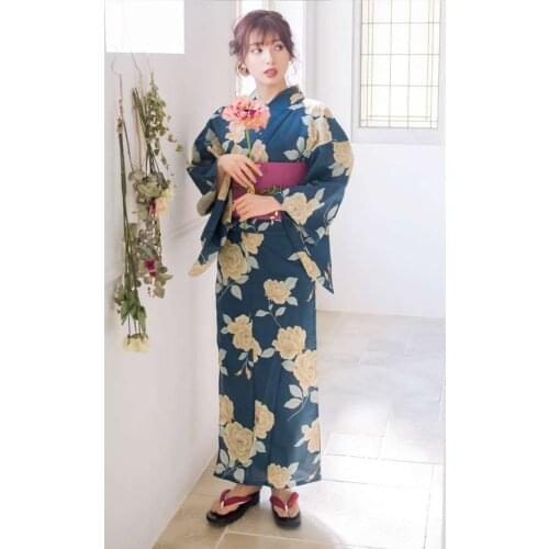 Womens Yukata Traditional Japan Cotton Kimono Robe Photography Dress Cosplay Costume Vintage Clothing With Belt