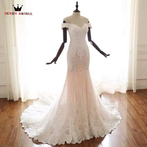 Sexy Mermaid Sweetheart Cap Sleeve Lace Beading Pearls Embroidery Formal Wedding Dress Real Photo Vestido De Noiva RP02
