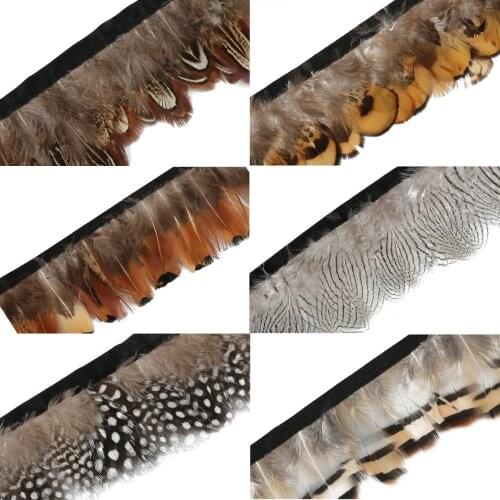 1M Natural Feather Lace Ribbon Dyed Pheasant Guinea Fowl Feather DIY Clothing Accessories For Party Dress Decoration