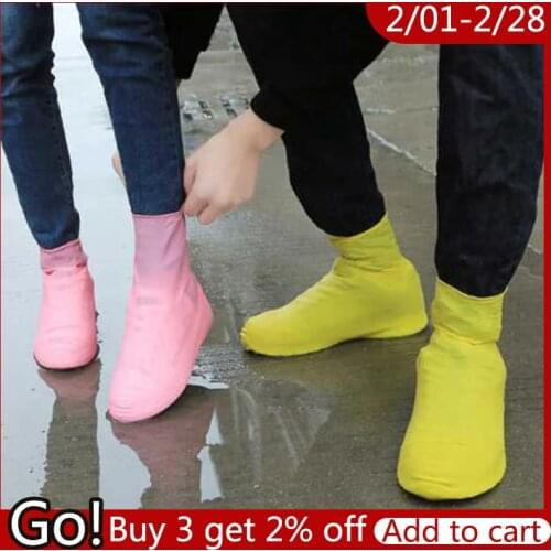 1Pair Reusable Latex Waterproof Rain Shoes Covers Slip-resistant Rubber Rain Boot Overshoes Outdoor Walking Shoes Accessories