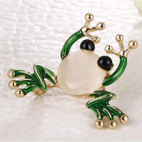 1pc Kawaii Frog corsage accessories Brand Rhinestone Brooches Green Enamel Cartoon Frog Brooch for Women