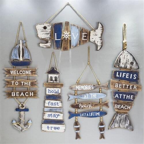 1PC Mediterranean Retro Fishes Listing Whale Lighthouse Fish Bones Shape Beach Rest Brand Country Iron Anchor House Decoration