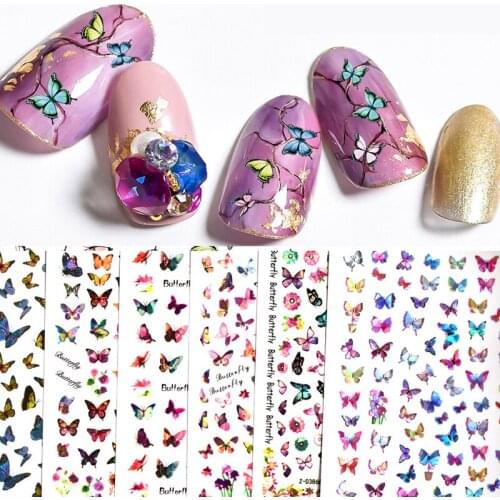 10PCS Leaf Letter Nail Art Sticker Color Butterfly Nail Slider Purple Flower Nail Art Decoration Decal