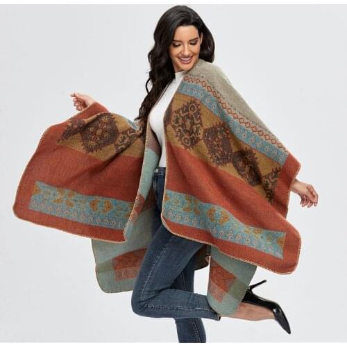2021 Luxury Brand Winter Warm Plaid Ponchos And Capes For Women Oversized Shawls Wraps Ladies Pashmina Female Bufanda Mujer