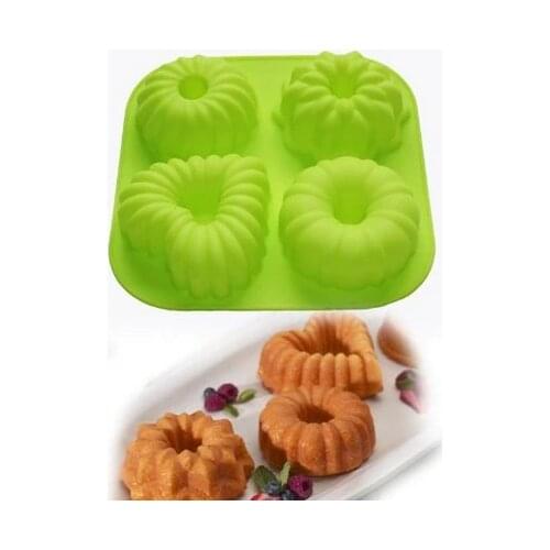 4 Cavity Mini Bundt Cake Pudding Jello Moulds Pan Cupcake Bakeware Silicone Cake Baking Molds