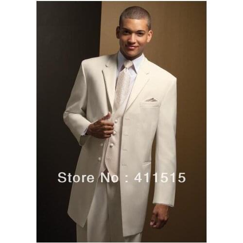FREE shipping/custom made cheap Hot selling Ivory Notch Lapel Groom Tuxedos Groomsmen Men Wedding GROOM WEAR DRESS