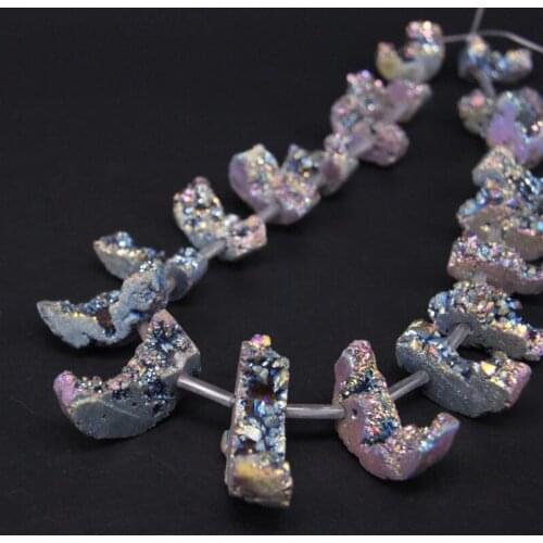 15.5"Strand Rainbow Titanium Natural Quartz Druzy Geode Top Drilled Slice Loose Beads,Raw Agates Drusy Slab Nugget Pendants