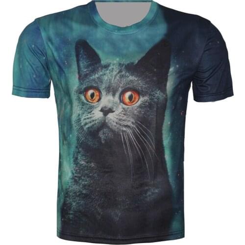Children New 3D T Shirt Black Animal Cat Blue Galaxy Print Tops Boy Girl Cool T-Shirt Summer Wear Clothes 95-155CM 4-15 Year