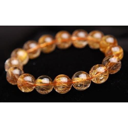 13mm Natural Copper Rutilated Quartz Crystal Transparent Round Bead Bracelet Women Men Stretch Bracelets