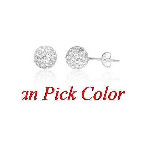 Gh3d 8mm fashion silver plated Earrings Crystal Ball Stud Earring Mix Colors women christmas gift