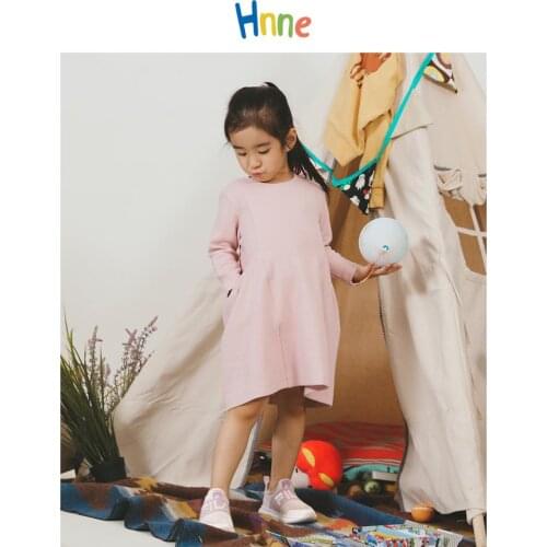 Hnne 2021 Spring New Girls Dresses Long Sleeve Casual Solid Color T-Shirt Dress Safely Comfortable High Quality Kids Clothes