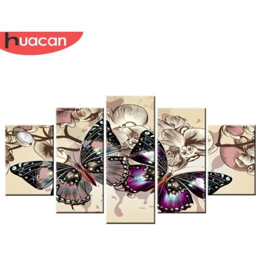 Huacan Diamond Mosaic Butterfly Multi-picture Combination Full Square Embroidery Cross Stitch Painting Art Gift 5 pcs/set
