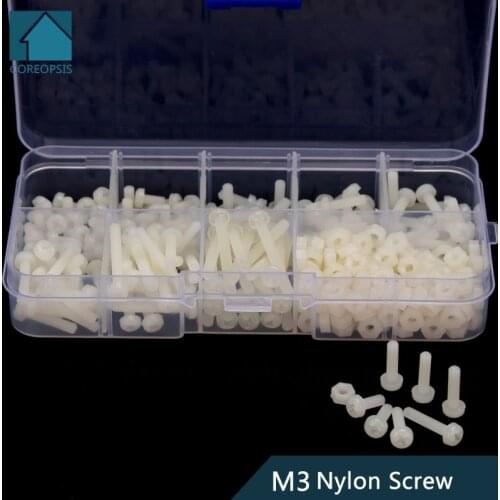 M3 Nylon Hex Nuts Washers Set Phillips Screw Bolts White Plastic Screws Assortment Kit 320pcs/set