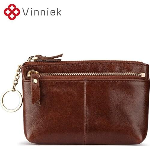Genuine Leather Mini Coin Purses Female Oil Wax Leather Retro Zipper Key Bag Solid Casual Coin Bus Change Bag Wallets for Women