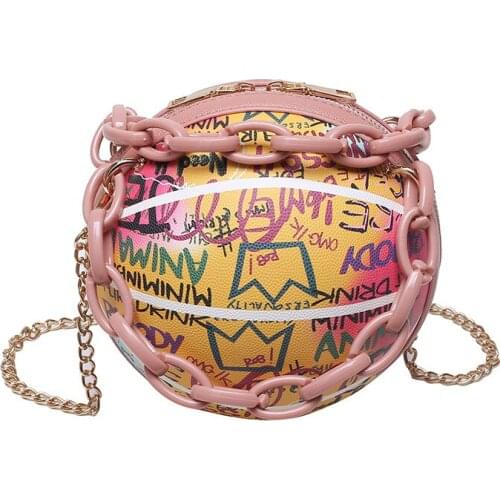 Fashion Color Graffiti Basketball Design Women Handbag Personality Letter Print Chain Shoulder Crossbody Bag for Lady Ball Bags