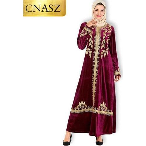 Muslim Dress Middle East Turkey Fashion Plus Size Womens Dubai Embroidered Arabian Gold Velvet Dress Islamic Moroccan Kimono