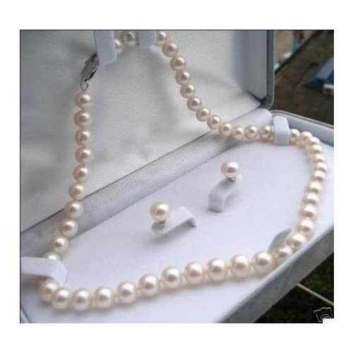 Good >> Exquisite!8-9mm Natural White Akoya Pearl Earrings Necklace Set 18"
