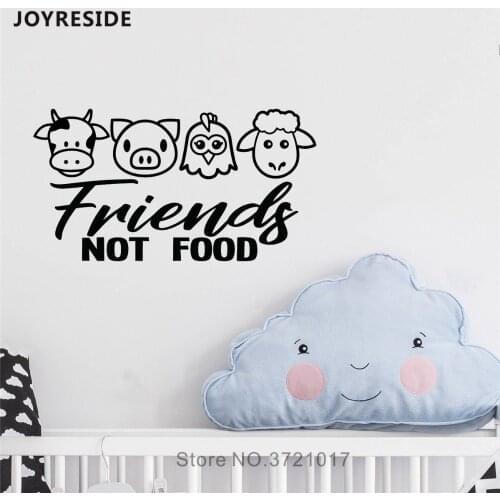 JOYRESIDE Friend Not Food Vegan Wall Decal Cute Animal Heads Wall Sticker Vinyl Decor Home Kids Room Decor Interior Design A1094