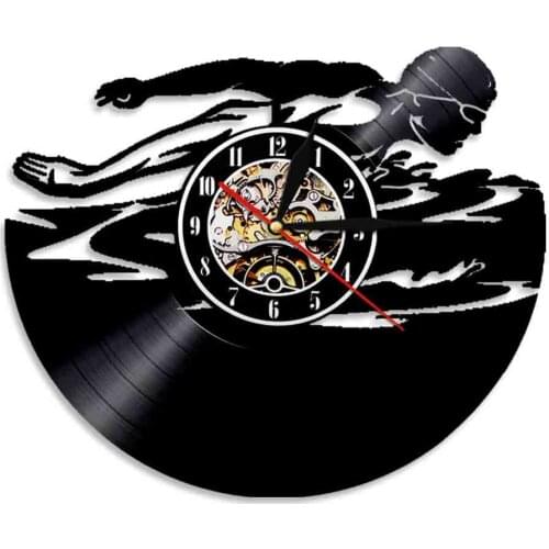 Swimming Sport Vinyl Record Wall Clock Swimmer Swim Open Water Pool Wall Clock Watch Wall Art Pool Diver Swimmer Swim Coach Gift