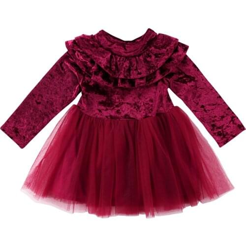 New 2020 Long Sleeve Princess Kids Baby Girls Dress Velvet Fleece Party Dress Ruffle Tulle Tutu Dress