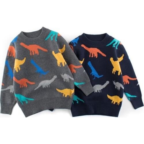New 2021 Kids Children Pullover Sweater Autumn Winter Boys Girls Cartoon Dinosaur O-Neck Knitted Sweaters Tops Clothing for 3-8T
