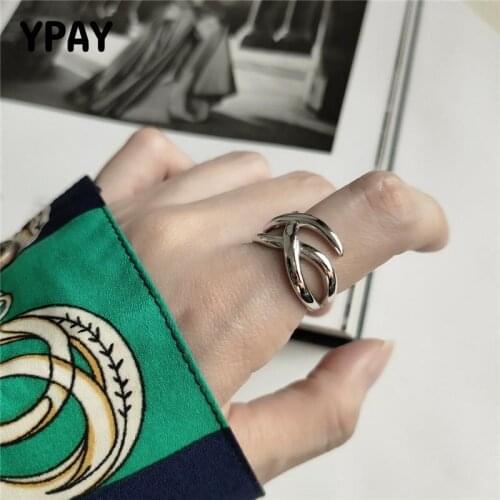 YPAY Authentic 925 Sterling Silver Adjustable Rings for Women Multi-layer Weave Shape Winding Rings Bague Femme 2019 New YMR857